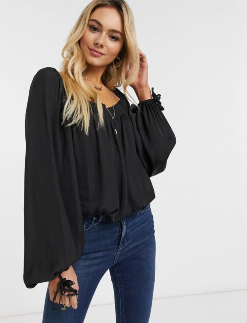 Intimately Free People Black Another Round Bodysuit Top Square Neck Size Large L